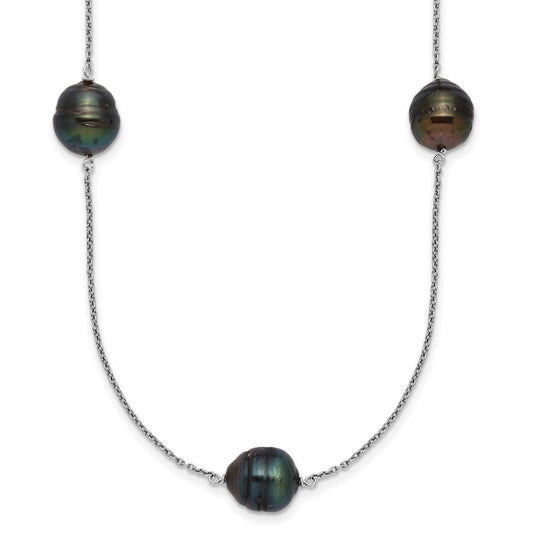 Sterling Silver 9-10mm Black Saltwater Cultured Pearl 5-Station Necklace 18"