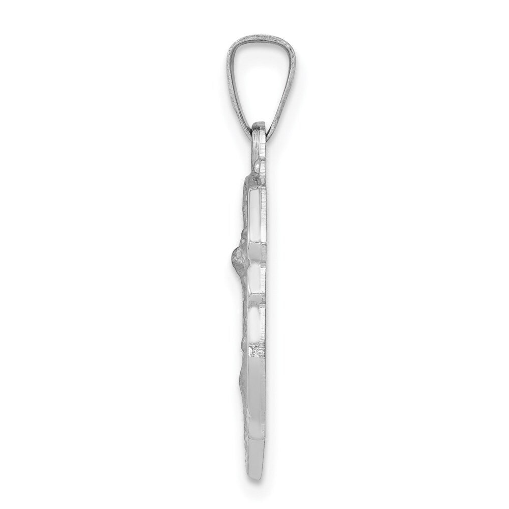 14k White Gold Polished and Satin St Michael Medal Hollow Pendant for Women