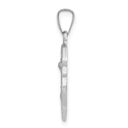 14k White Gold Polished and Satin St Michael Medal Hollow Pendant for Women