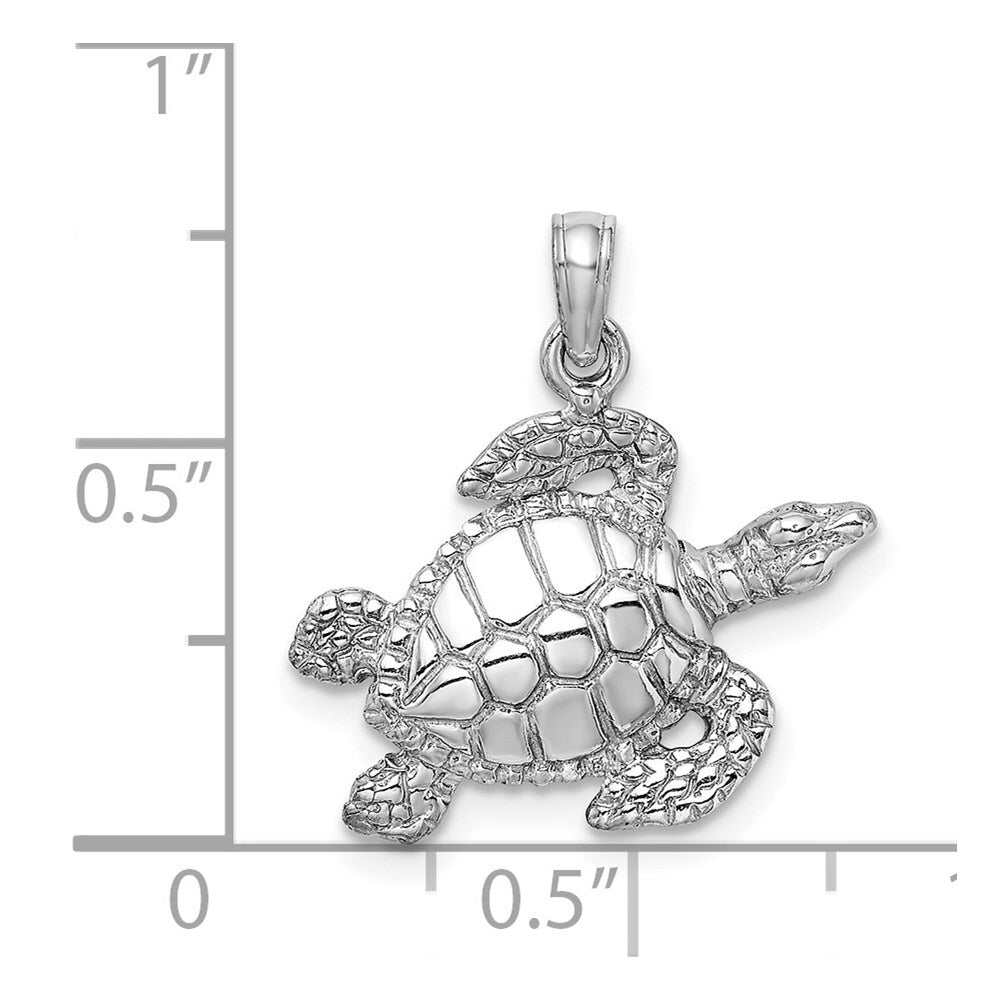 14k White Gold Textured Sea Turtle Charm Pendant for Women