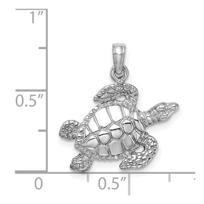 14k White Gold Textured Sea Turtle Charm Pendant for Women