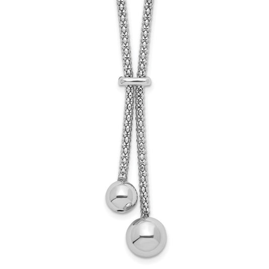 Sterling Silver Rhodium-plated Diamond-Cut w/1.5in ext. 2-Bead Y-Necklace