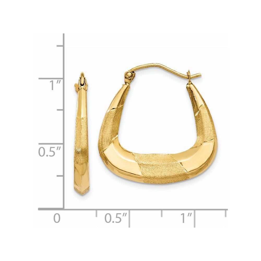14k Yellow Gold Polished, Satin and Diamond-cut Hoop Earrings Gift for Women