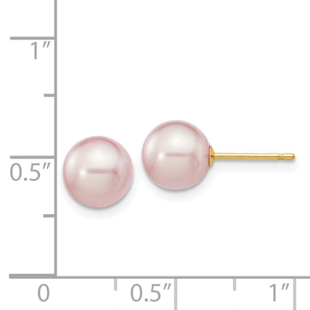 14k Yellow Gold 7-8mm Purple Round Freshwater Cultured Pearl Stud Earrings
