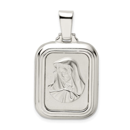 Sterling Silver Satin & Polished Mary w Hail Mary Prayer Pendant