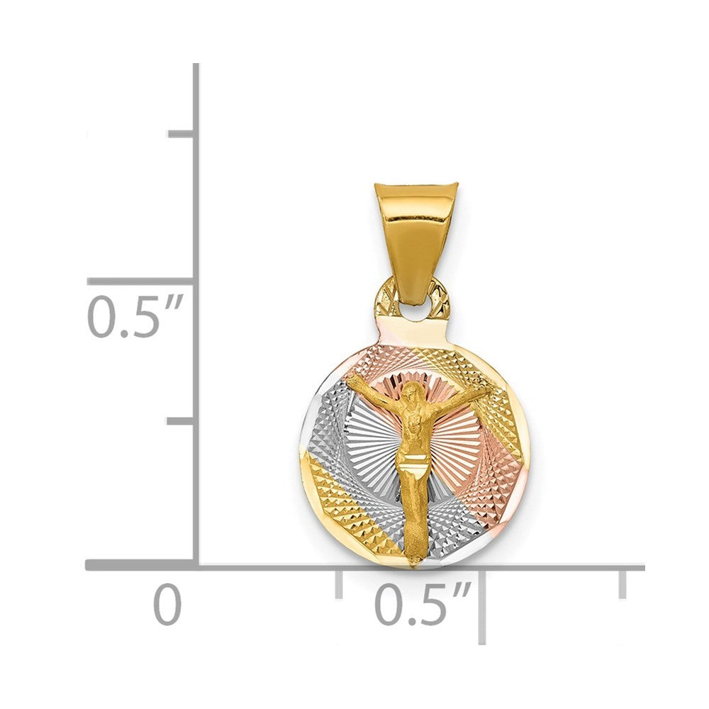 14k Yellow Gold w/Rose and White Rhodium Diamond-Cut Corpus Circle Pendant