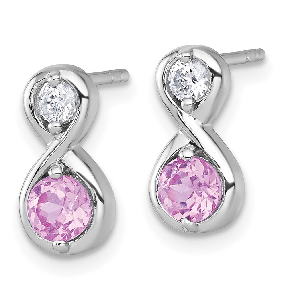 Sterling Silver Polished Round Lab Created Ruby and CZ Infinity Earrings