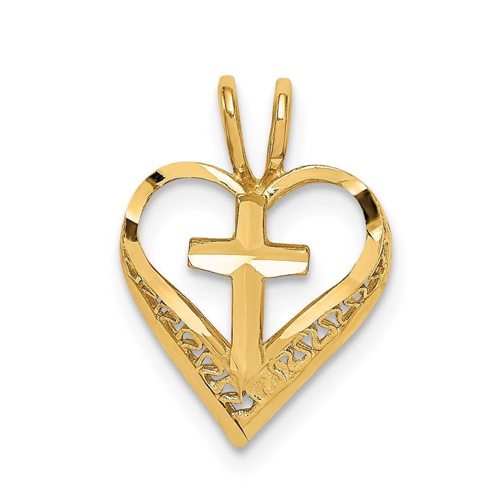 14k Yellow Gold Diamond-Cut Heart w/Cross Chain Necklace Slide