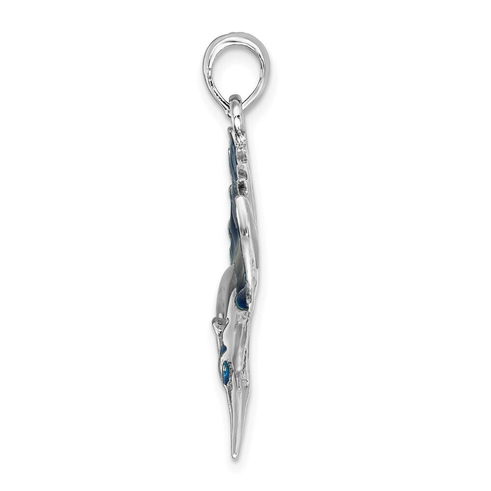 Sterling Silver Rhodium-Plated Polished Enameled Sailfish Pendant