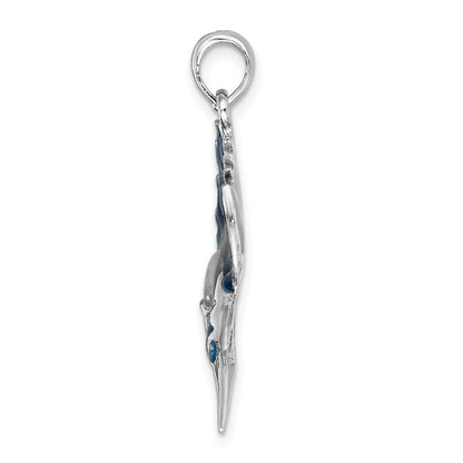Sterling Silver Rhodium-Plated Polished Enameled Sailfish Pendant
