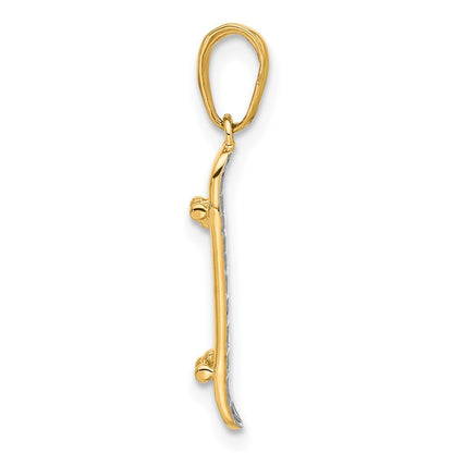 14k Yellow Gold and White Rhodium Diamond-cut Skateboard Pendant
