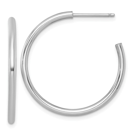 14k White Gold Polished 2 x 30mm Tube C-Hoop Earrings