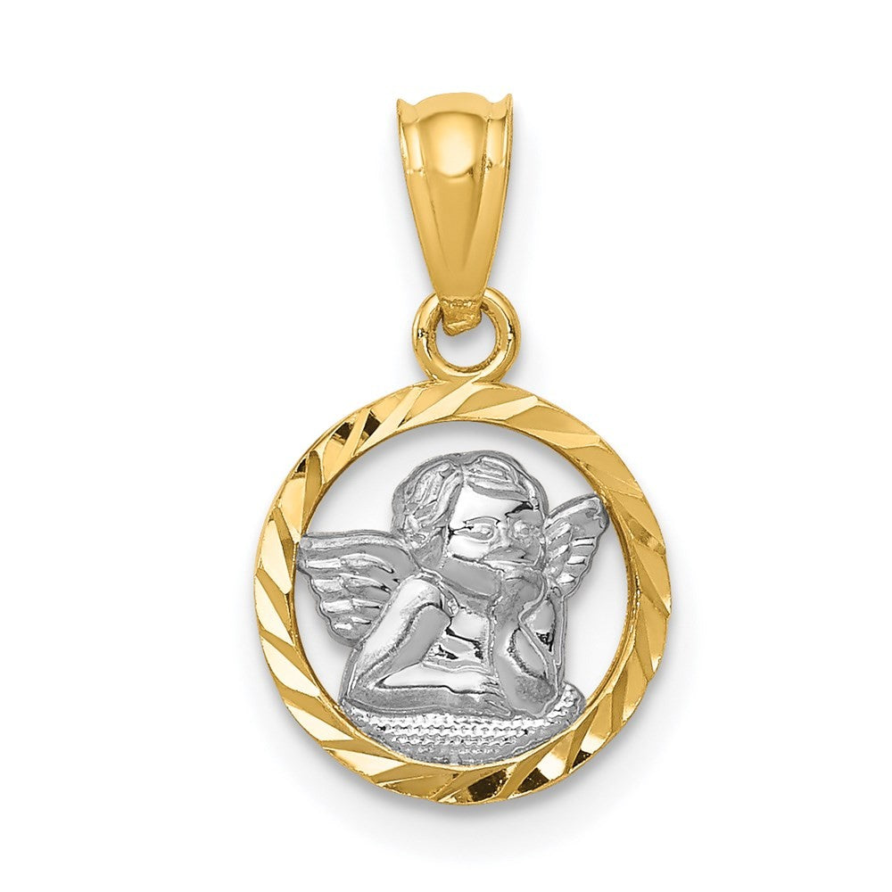14k Yellow Gold w/Rhodium Cherub Pendant