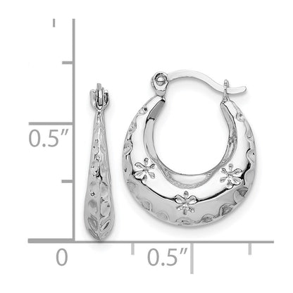 14K White Gold Textured Stamped Hoop Earrings Gift for Women