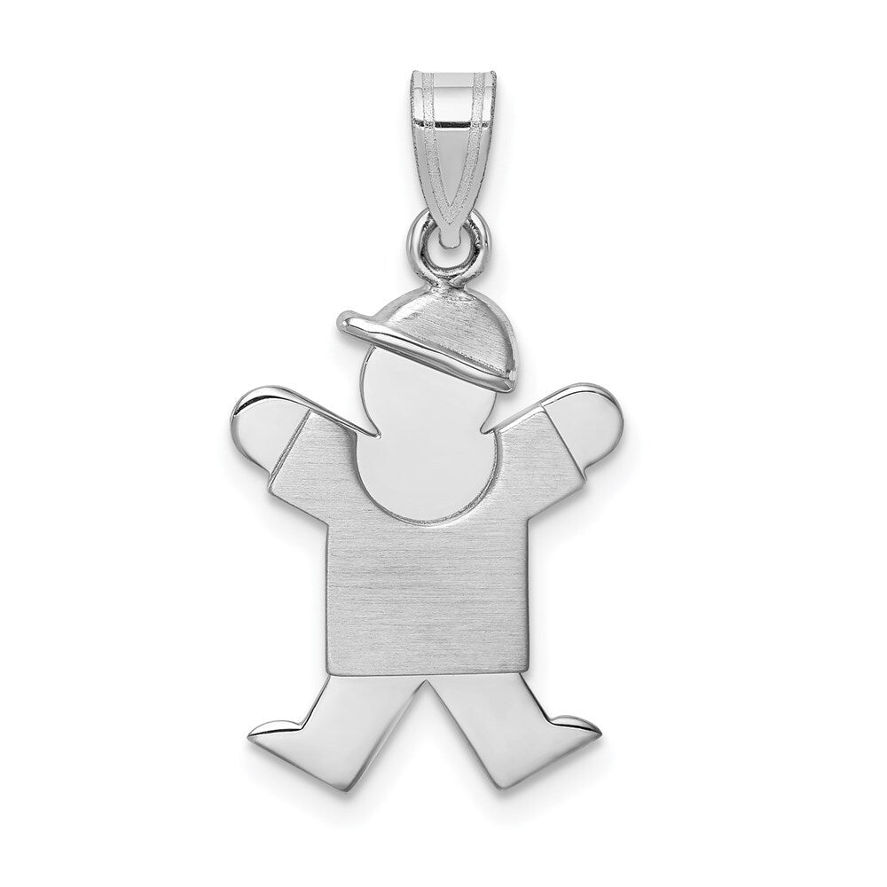 14k White Gold Small Boy Hat on Right Engravable Charm Pendant for Women