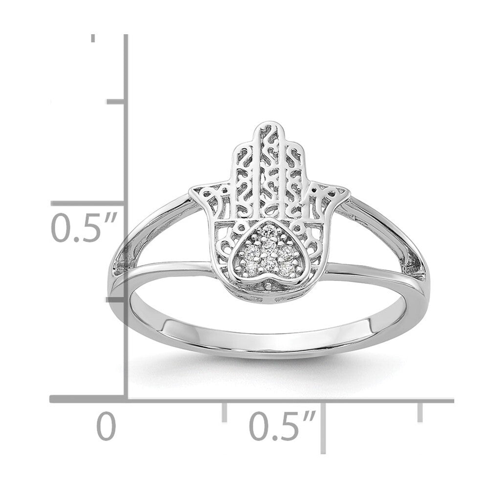 Sterling Silver Rhodium-plated CZ Heart Hamsa Ring Size 8