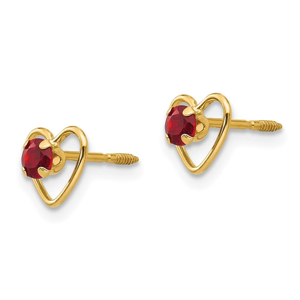 14k Yellow Gold 3mm Genuine Garnet Birthstone Heart Stud Earrings