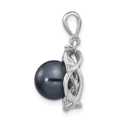 14k White Gold 9mm Black Tahitian Saltwater Cultured Pearl & Diamond Pendant