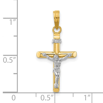 14k Two-tone Gold INRI Hollow Crucifix Charm Pendant for Women