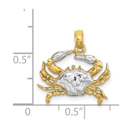 14k Yellow Gold with White Rhodium Charm Pendant Blue Crab Charm Pendant