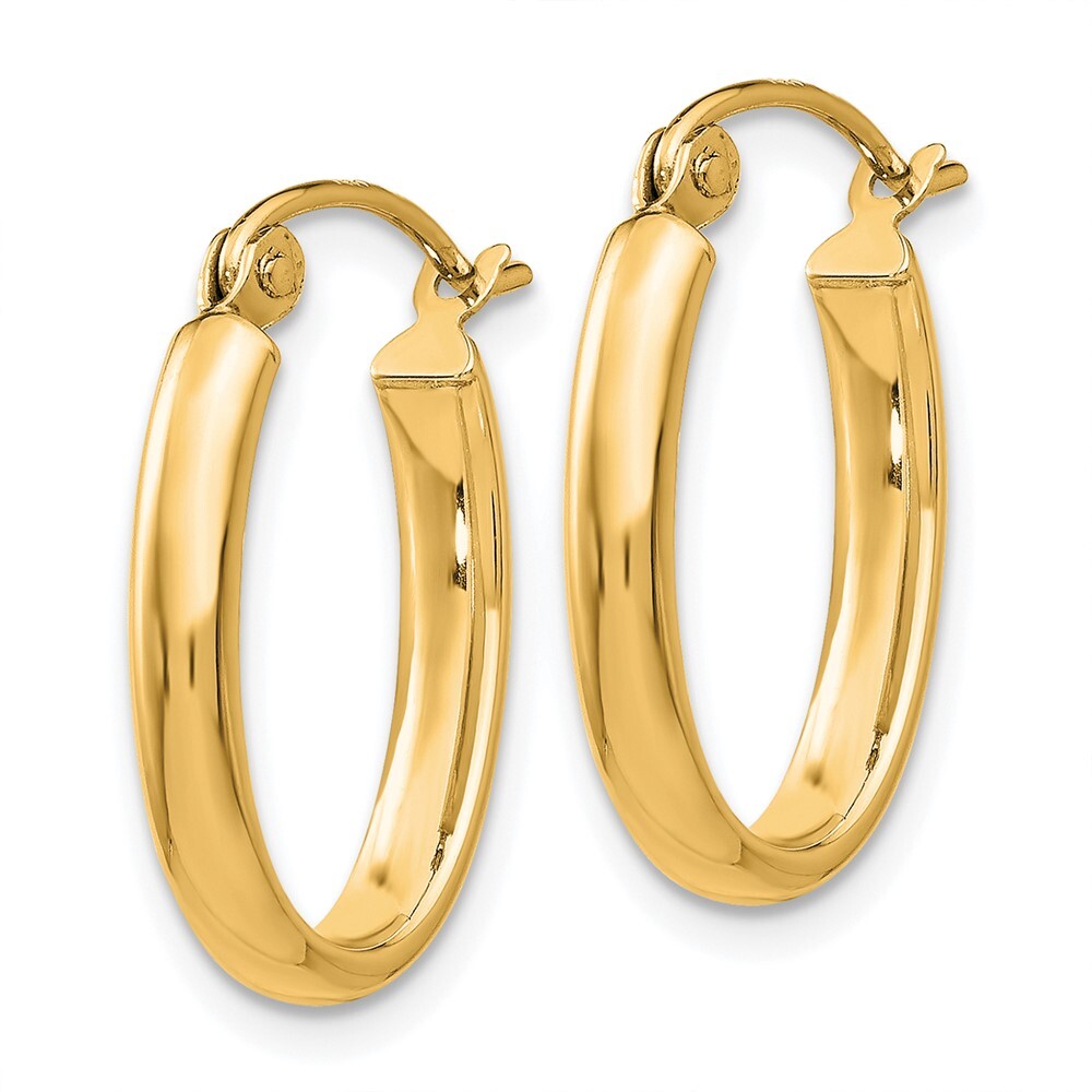 14k Yellow Gold Polished 2.75mm Oval Tube Hoop Earrings Gift for Women