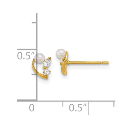 14k Yellow Gold Polished Cubic Zirconia & Cultured Pearl Stud Earrings for Women