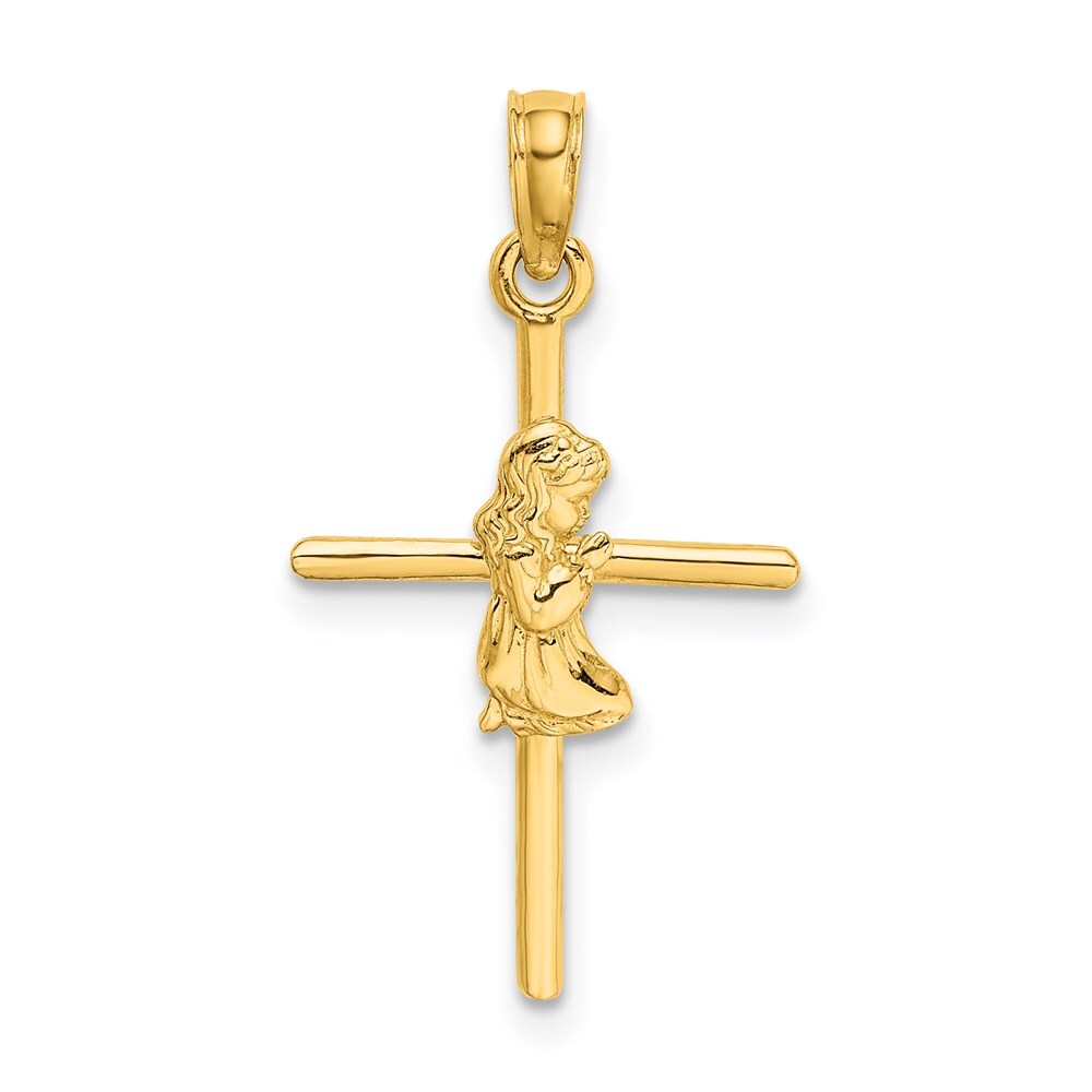14k Yellow Gold Praying Girl Cross Charm Pendant for Women