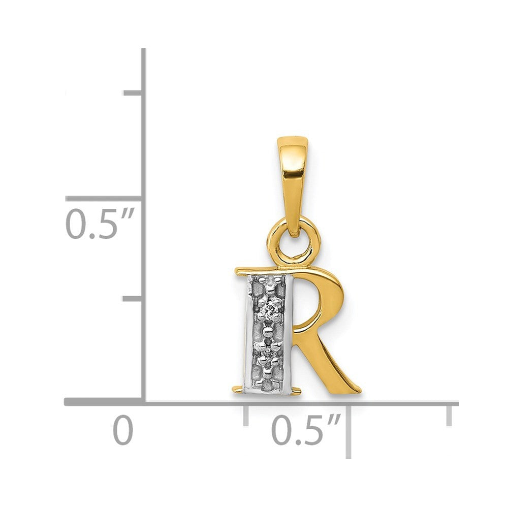 14k Yellow Gold with Rhodium Diamond Letter R Initial Pendant
