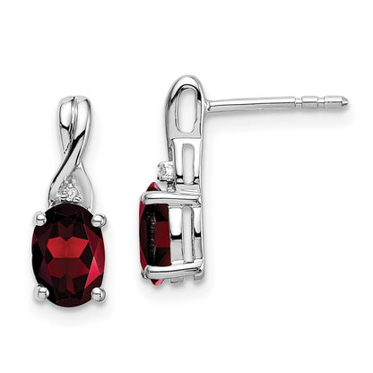 14k White Gold Oval Garnet and Diamond Drop & Dangle Earrings