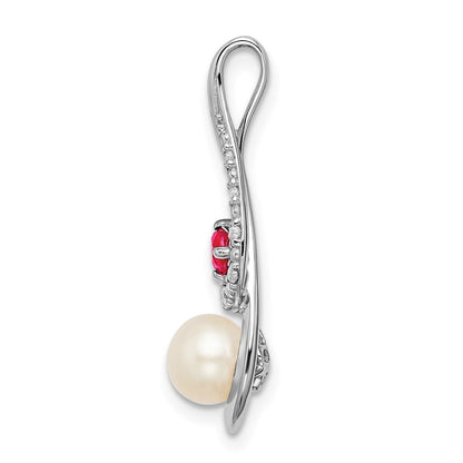 14k White Gold FWC Pearl Ruby & Diamond Slide Pendant for Women