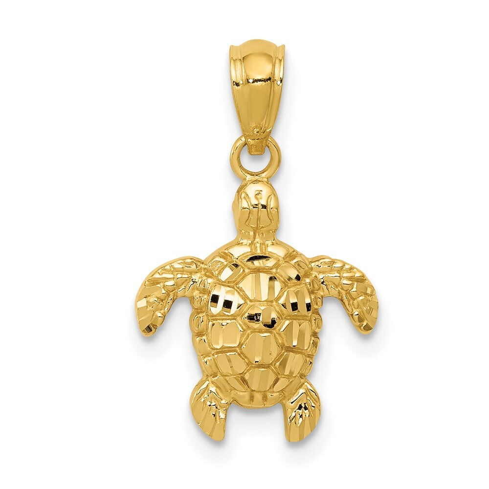 14k Yellow Gold Gold Polished and Textured Diamond-cut Turtle Pendant for Women
