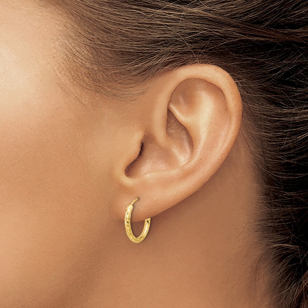 14k Yellow Gold Polished and Satin Diamond-Cut 2.00mm Endless Hoop Earrings