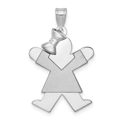14k White Gold Medium Girl w Bow on Left Engravable Charm