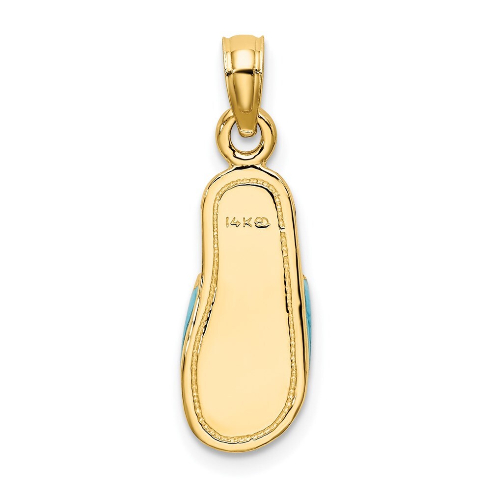 14k Yellow Gold 3D  Aqua Enamel Summer Slipper Charm Pendant for Women