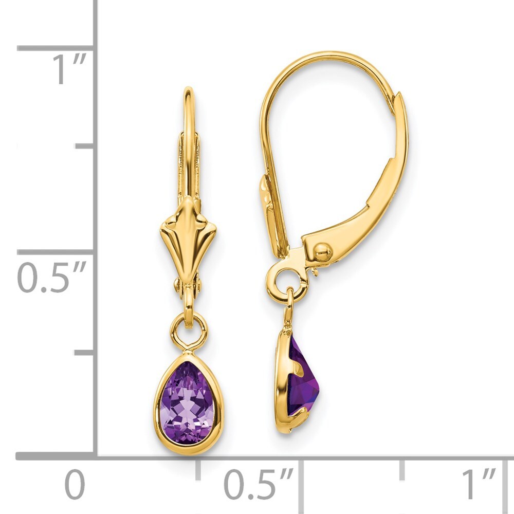 14k Yellow Gold 6x4mm Amethyst/February Stud Earrings Gift for Women