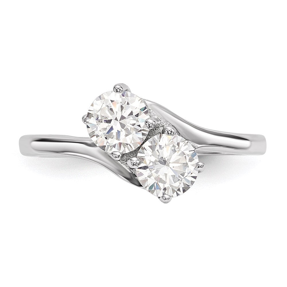 Sterling Silver Rhodium-plated Cubic Zirconia Two Stone Polished Ring Size 7