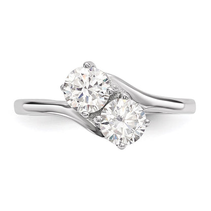 Sterling Silver Rhodium-plated Cubic Zirconia Two Stone Polished Ring Size 7