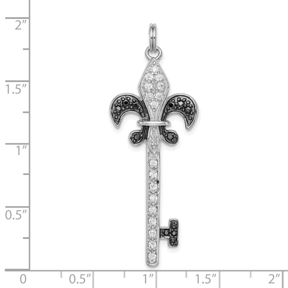 Sterling Silver Black/White Cubic Zirconia Fleur de Lis Key Pendant