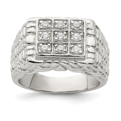 Sterling Silver Rhodium-plated Men's Cubic Zirconia Ring Size 11