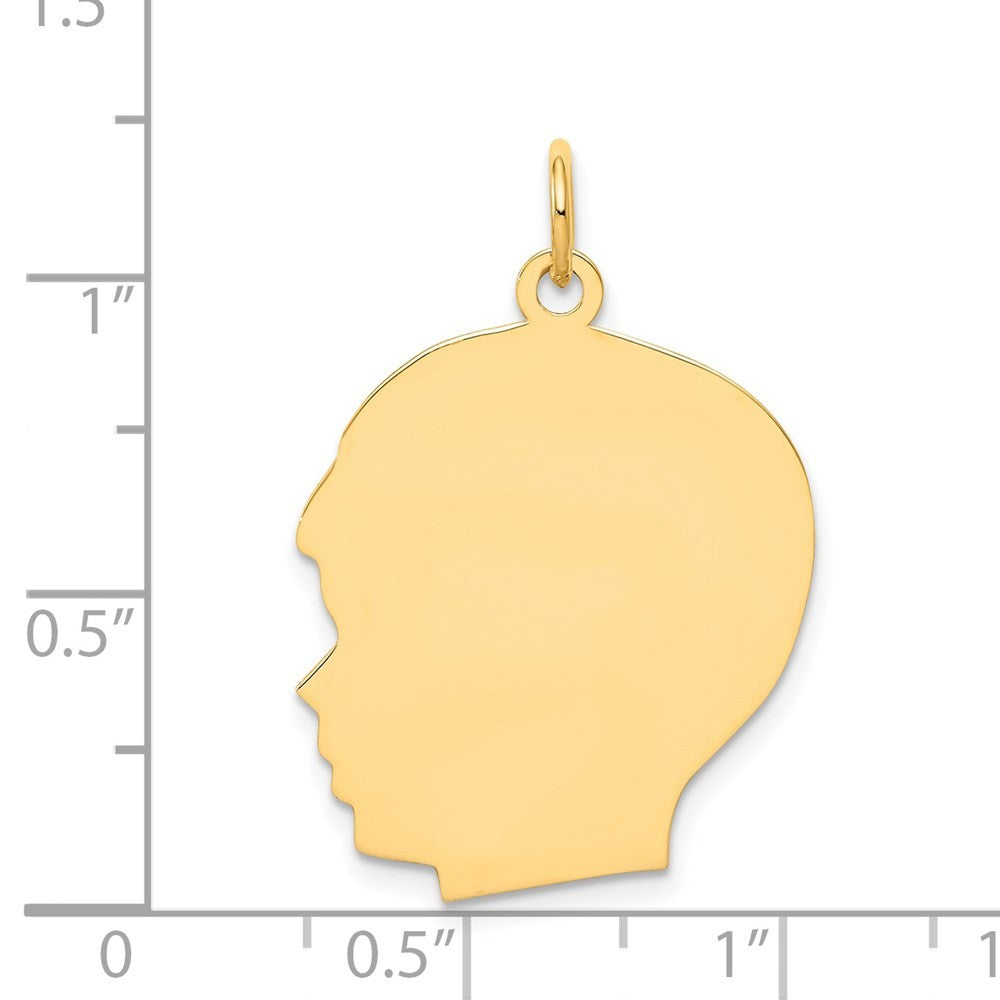 14k Yellow Gold Plain Large .027 Gauge Facing Left Engravable Boy Head Charm