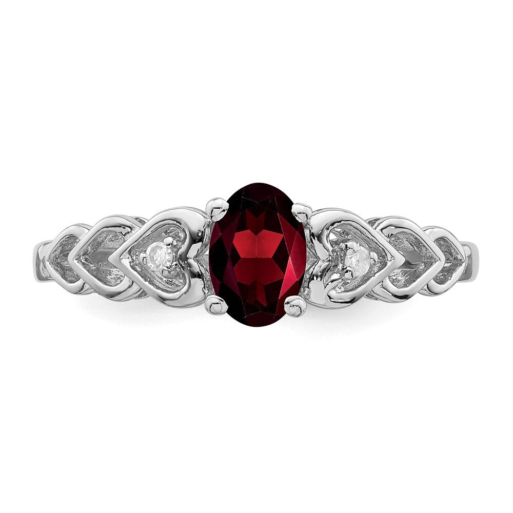 Sterling Silver Rhodium-plated Garnet & Diamond Ring