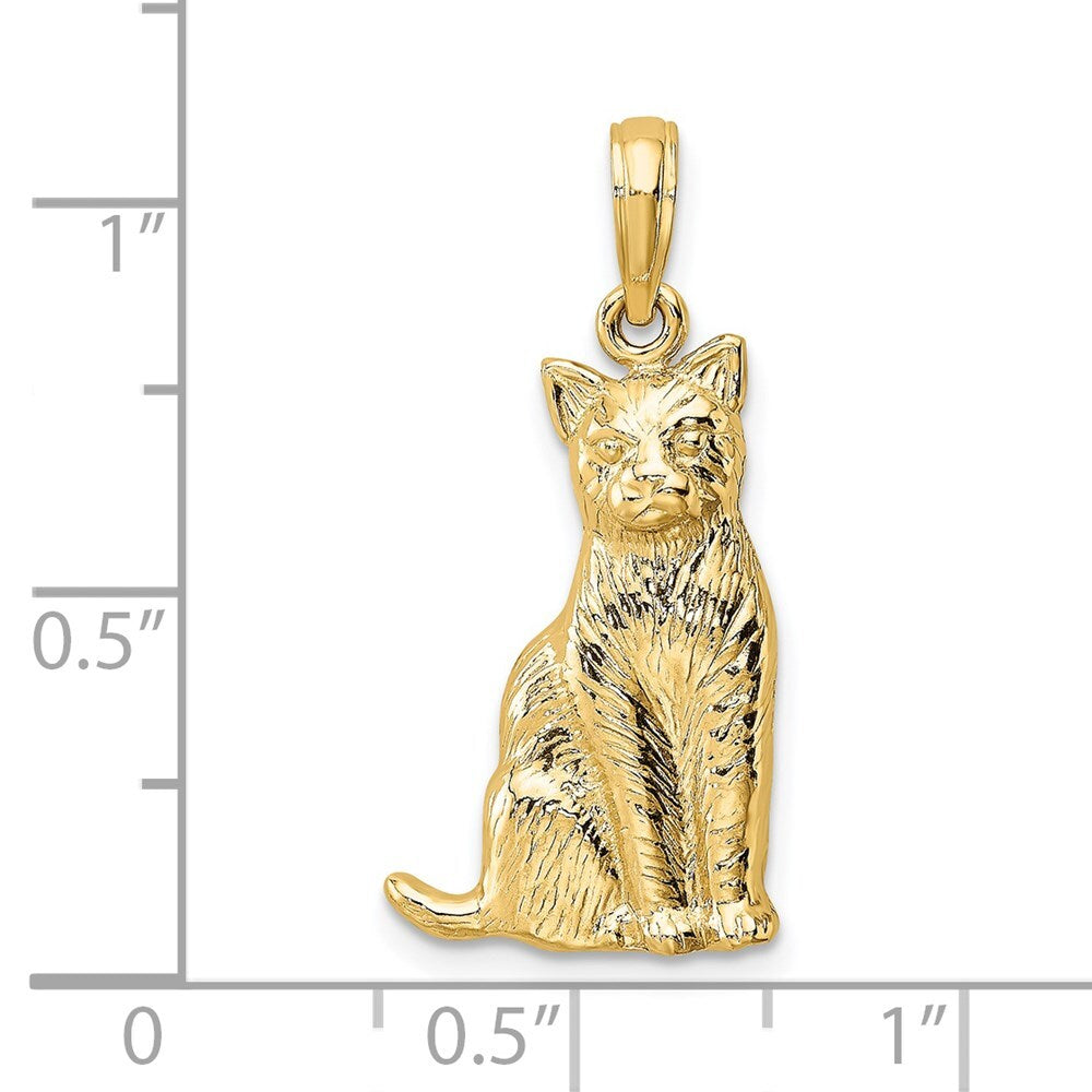 14k Yellow Gold Textured Sitting Cat Charm