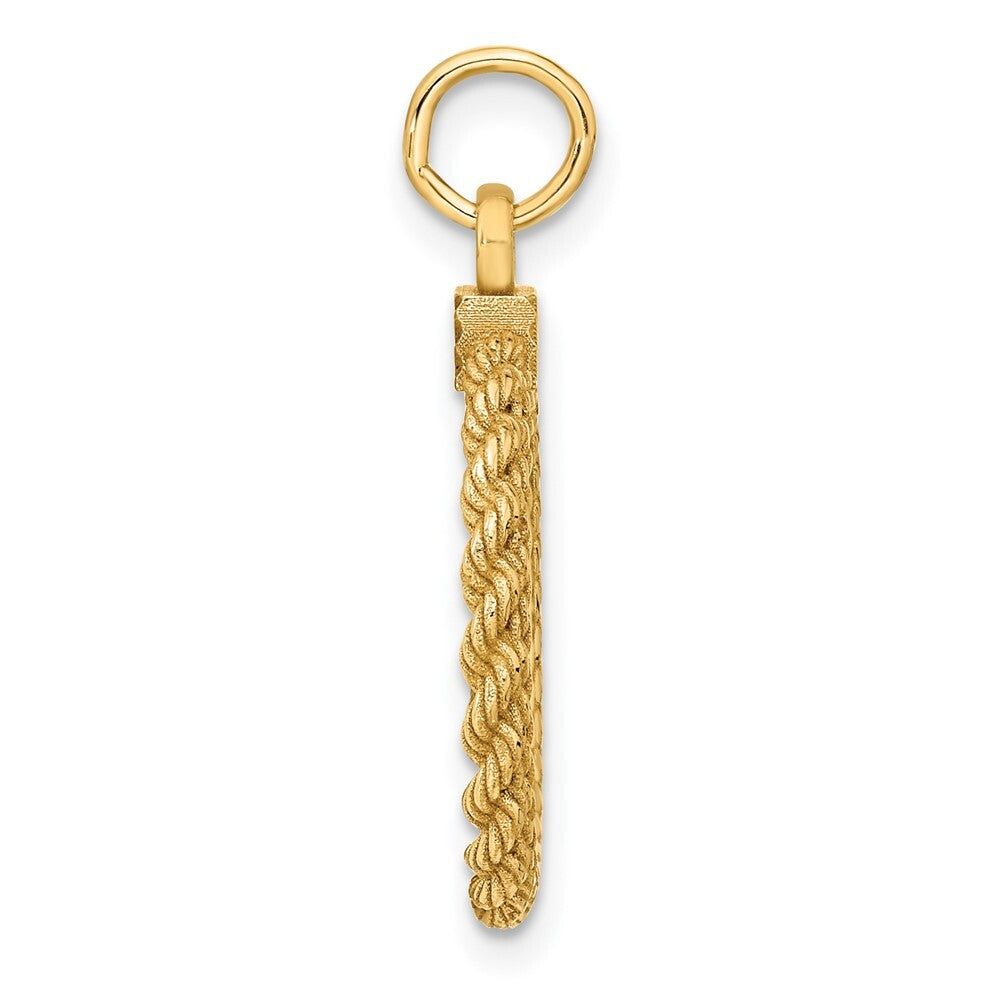 14k Yellow Gold Plain .013 Gauge Circular Disc with Rope Charm Pendant