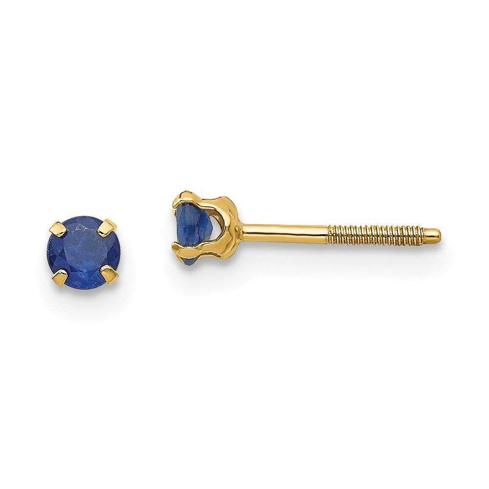 14k Yellow Gold 3mm Sapphire Birthstone Stud Earrings Gift for Women