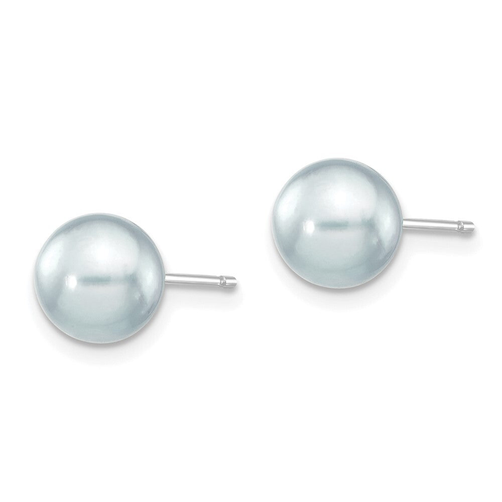 14k White Gold 7-8mm Grey Round Akoya Saltwater Cultured Pearl Stud Earrings