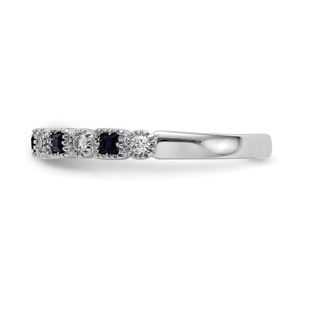 14k White Gold 1/10 carat Diamond and Blue Sapphire Complete Band Size 7