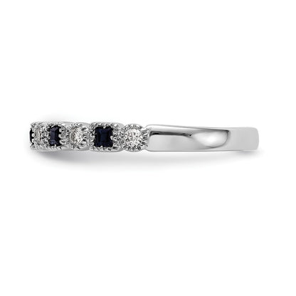 14k White Gold 1/10 carat Diamond and Blue Sapphire Complete Band Size 7