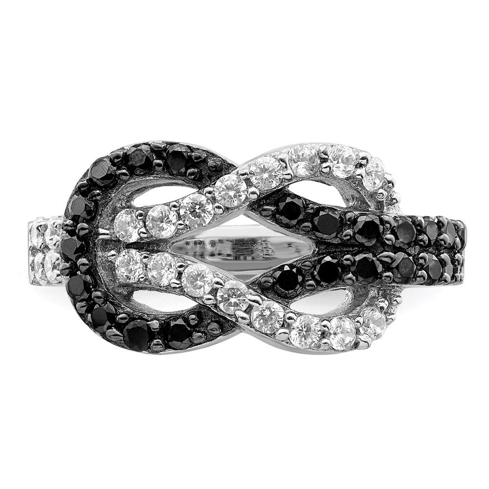 Sterling Silver Rhodium Black and Clear Cubic Zirconia Love Knot Ring Size 8