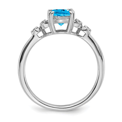 Sterling Silver Rhodium-plated Blue Topaz and Diamond Ring Size 7