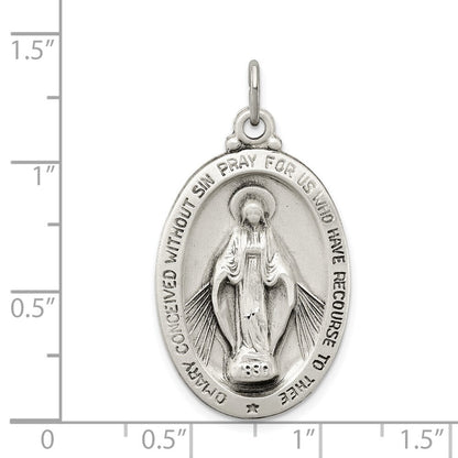 Sterling Silver Antiqued Miraculous Medal Pendant Holiday Gift for Women